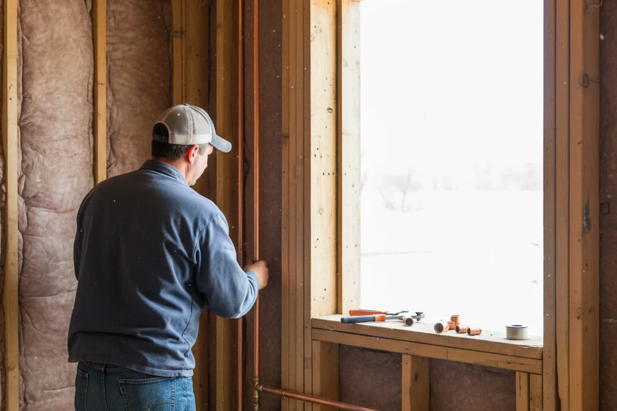 Licensed plumber running new copper supply lines in a Schaumburg home