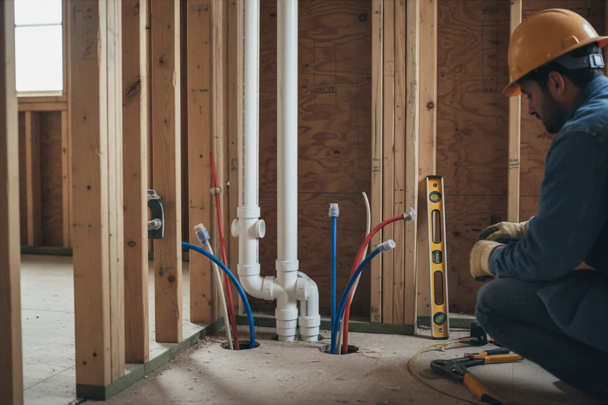 Drain and supply rough-in during Sump Pump Repair in Schaumburg